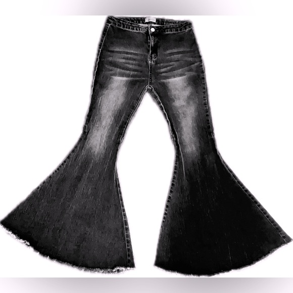 Turquoise Haven Denim - TURQUOISE HAVEN Womens Size Medium BLACK Very Wide Leg Bell Bottoms